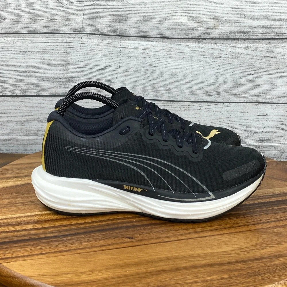 Puma Deviate Nitro 2 Black Team Gold Running Shoes 376855-02 Women’s Size 8